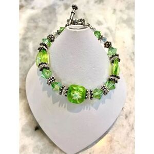 Peridot  Venetian Glass Austria Crystals Bracelet #handmade #vintage